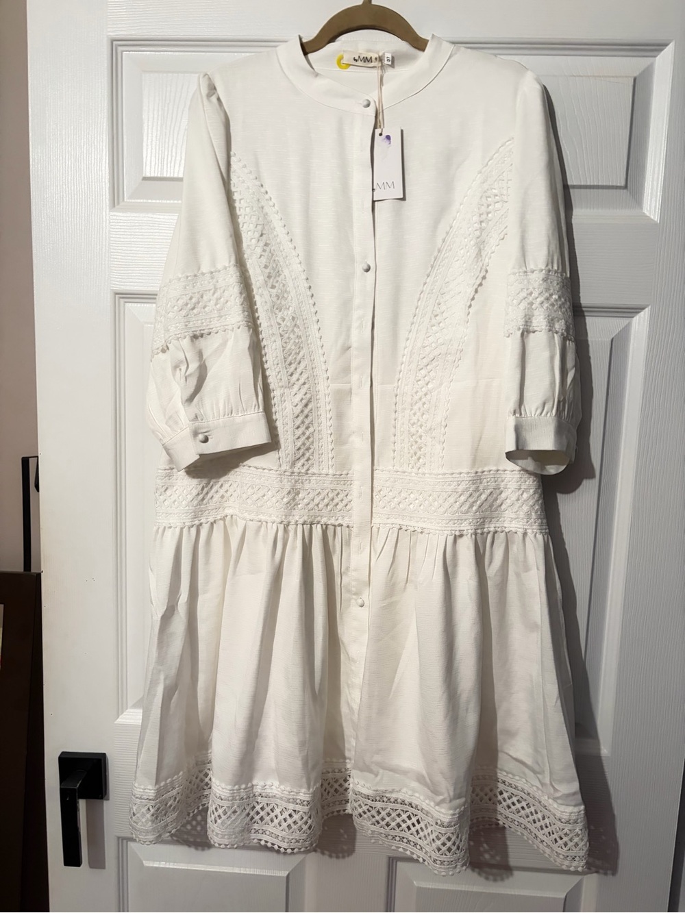 Minimalist White Button-Front Dress by MM